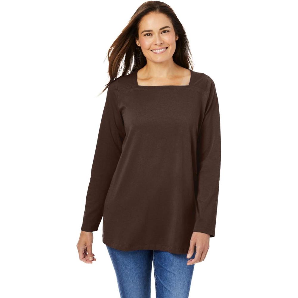 imageWoman Within Plus Size Perfect LongSleeve SquareNeck TeeChocolate