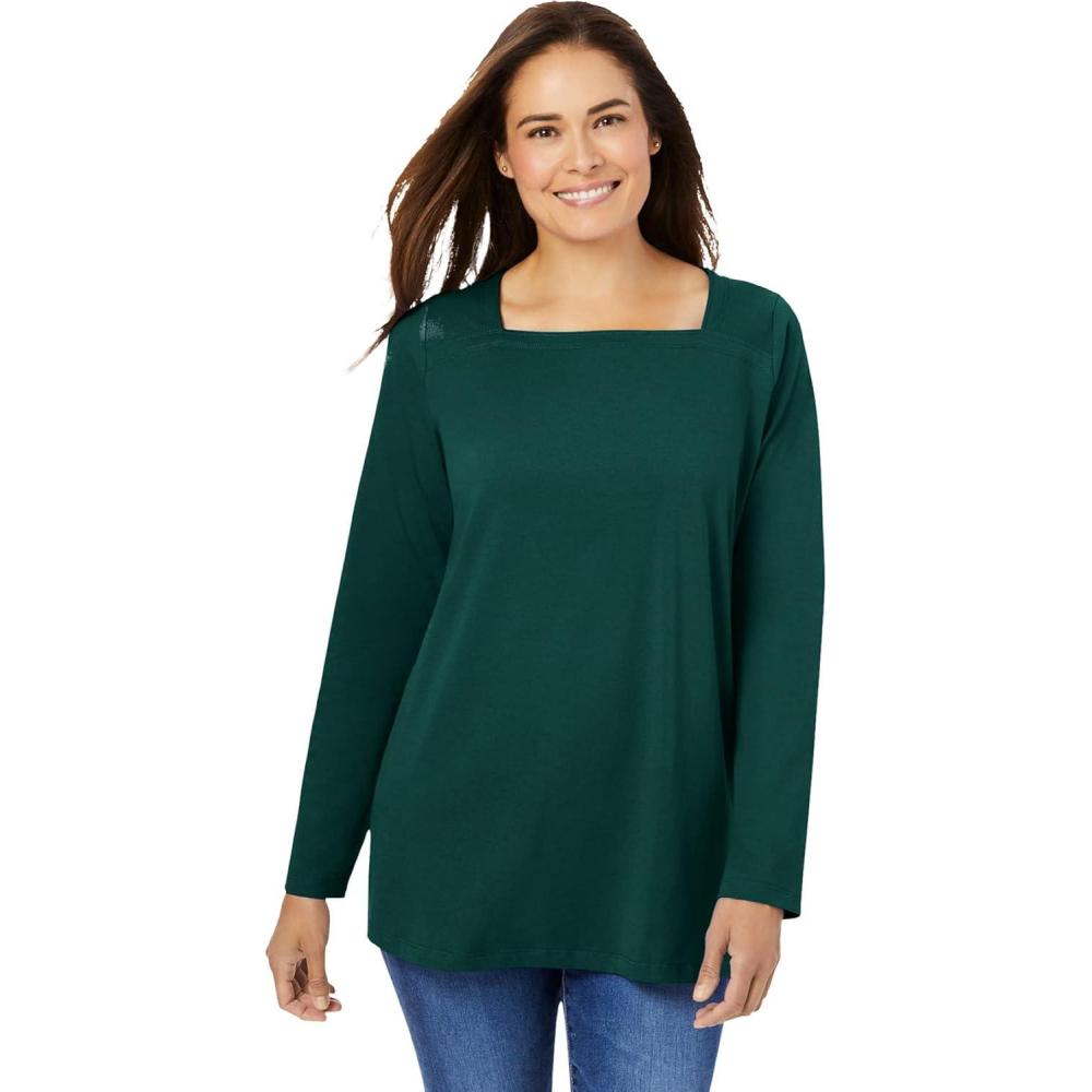 imageWoman Within Plus Size Perfect LongSleeve SquareNeck TeeEmerald Green