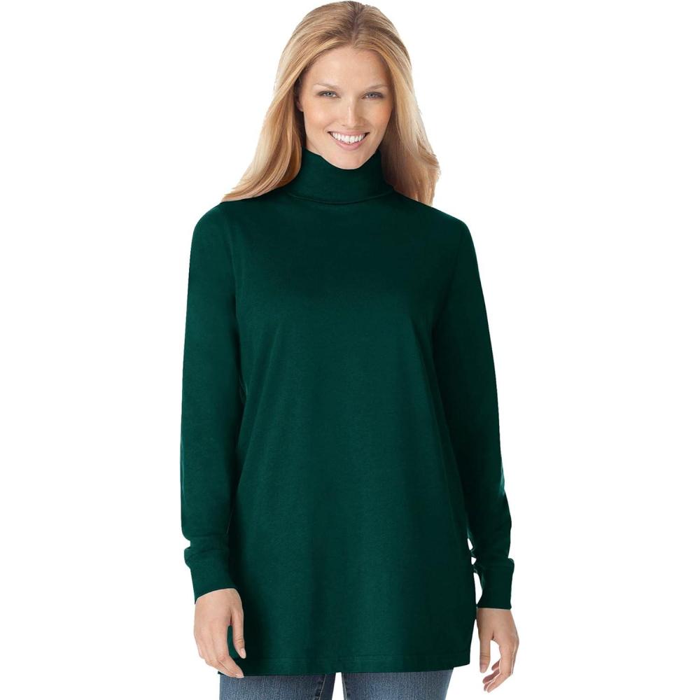 imageWoman Within Plus Size Perfect LongSleeve Turtleneck Tee Petite AvailableEmerald Green