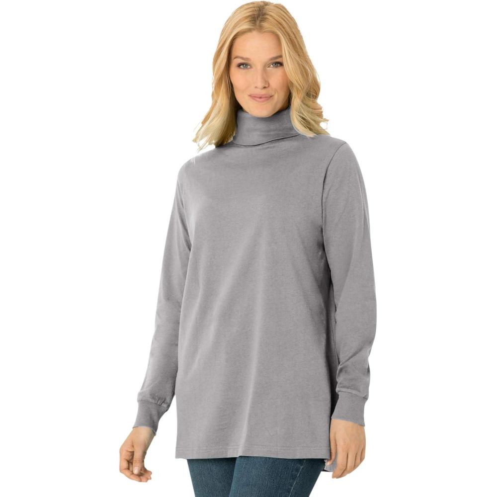 imageWoman Within Plus Size Perfect LongSleeve Turtleneck Tee Petite AvailableHeather Grey