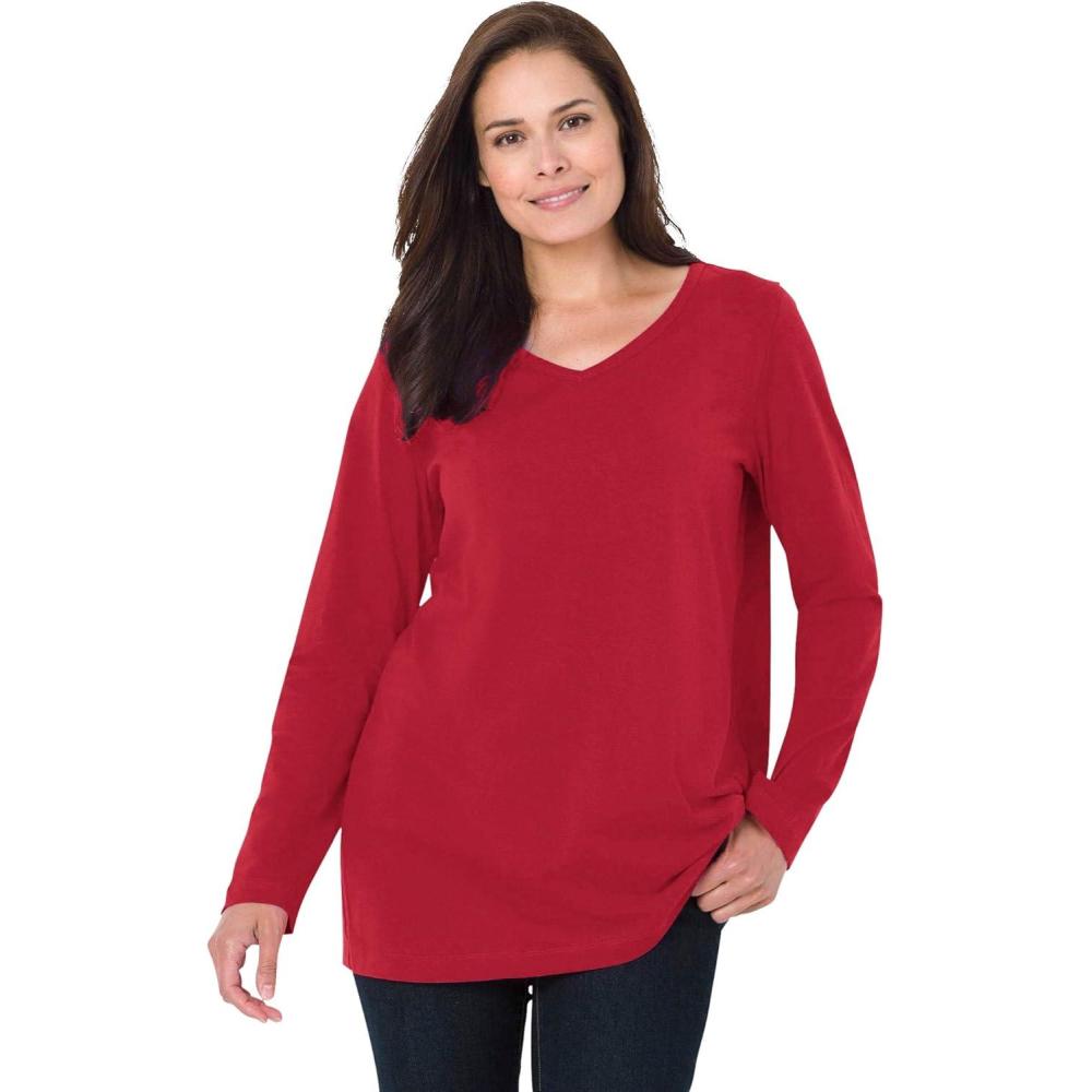 imageWoman Within Plus Size Perfect LongSleeve VNeck TeeClassic Red