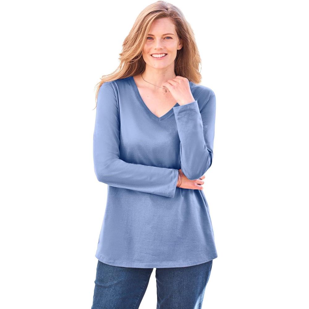 imageWoman Within Plus Size Perfect LongSleeve VNeck TeeFrench Blue