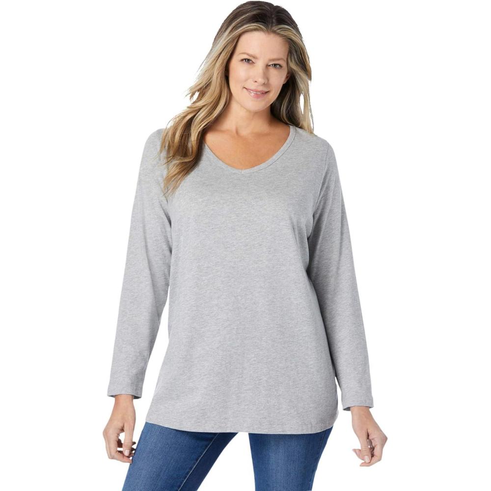 imageWoman Within Plus Size Perfect LongSleeve VNeck TeeHeather Grey