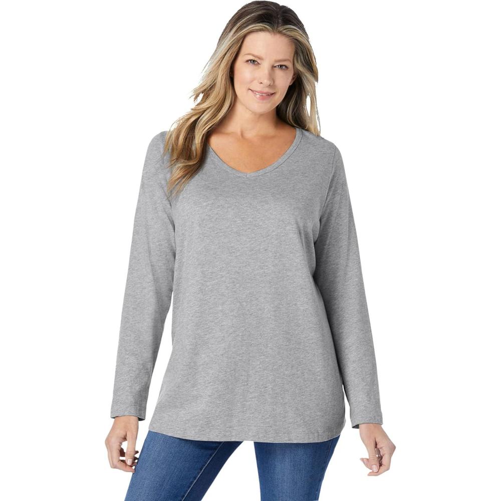 imageWoman Within Plus Size Perfect LongSleeve VNeck TeeMedium Heather Grey