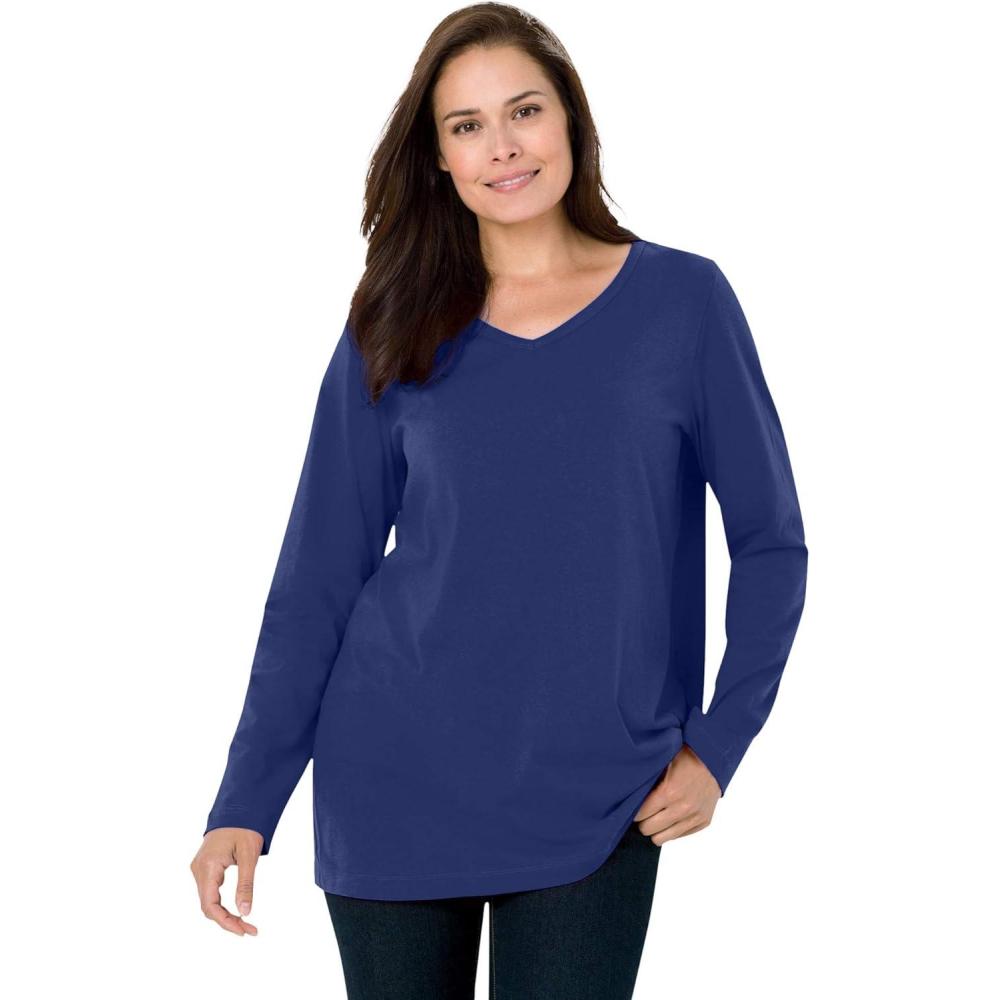 imageWoman Within Plus Size Perfect LongSleeve VNeck TeeUltra Blue