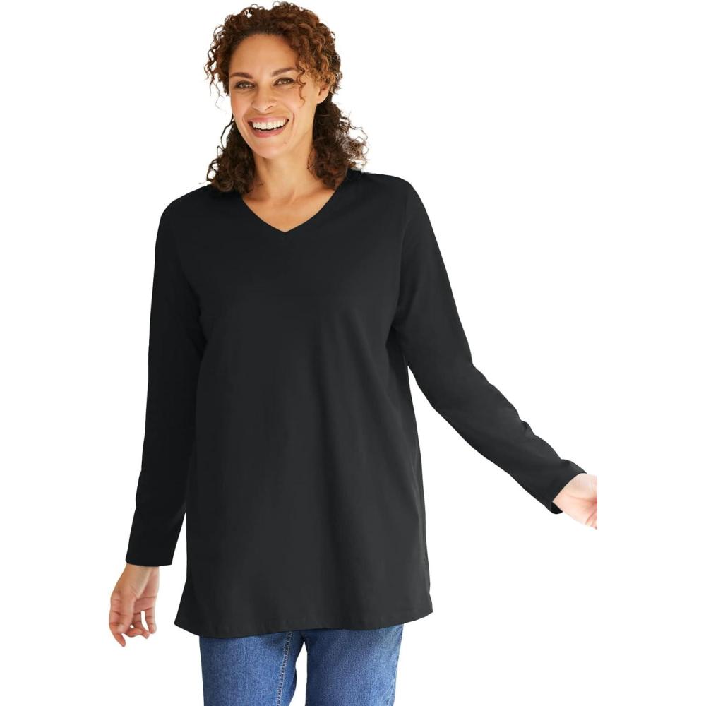imageWoman Within Plus Size Perfect LongSleeve VNeck TunicBlack
