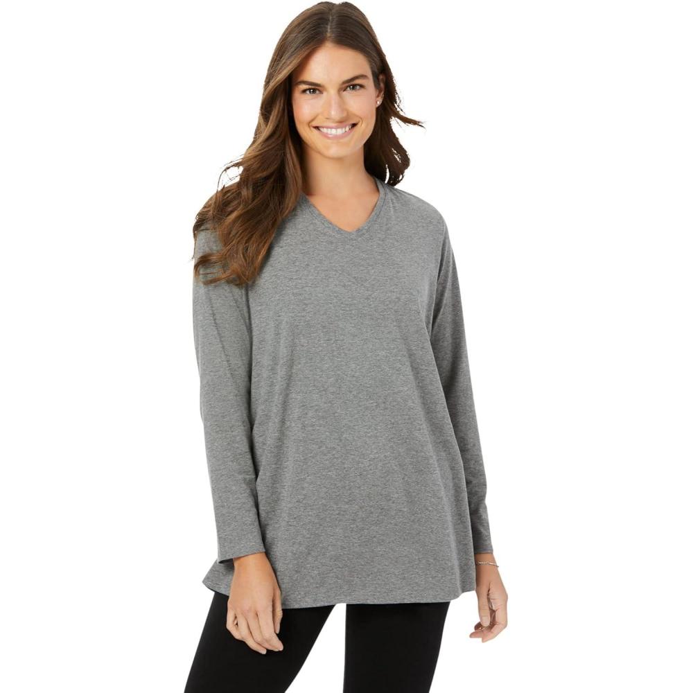 imageWoman Within Plus Size Perfect LongSleeve VNeck TunicClassic Medium Heather Grey
