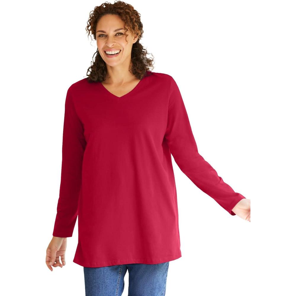 imageWoman Within Plus Size Perfect LongSleeve VNeck TunicClassic Red