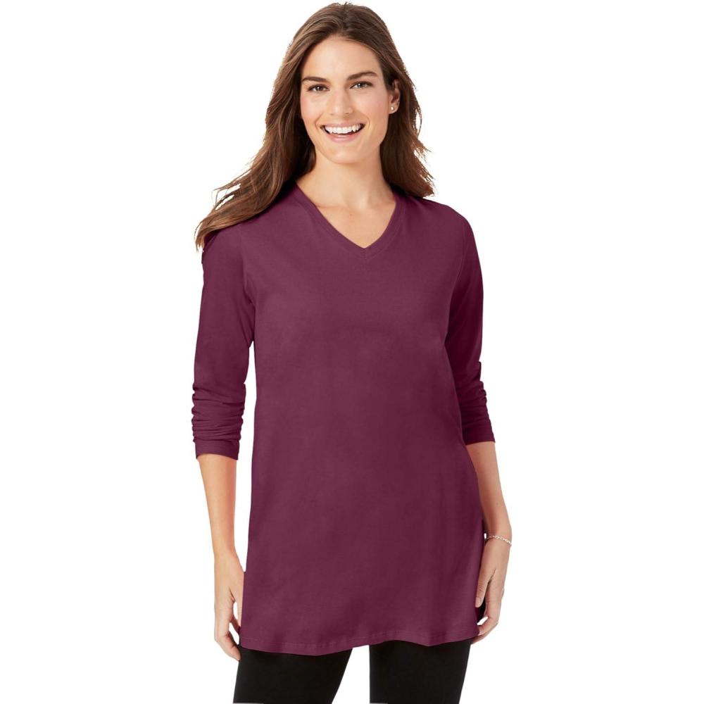 imageWoman Within Plus Size Perfect LongSleeve VNeck TunicDeep Claret