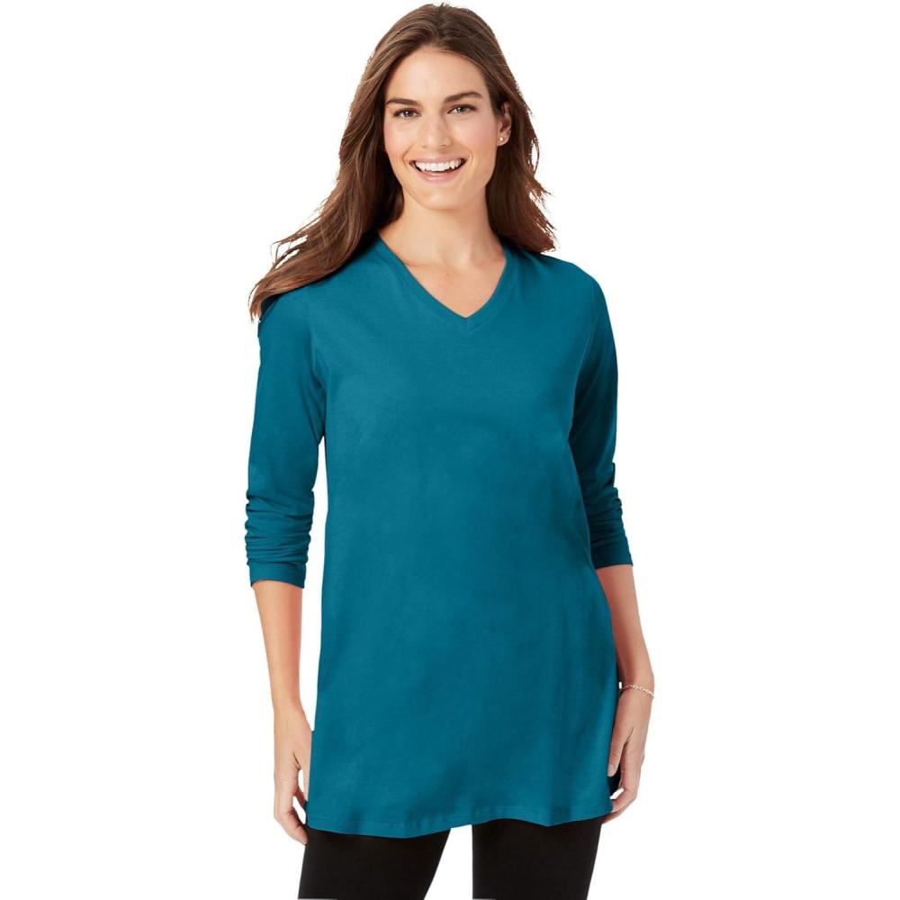 imageWoman Within Plus Size Perfect LongSleeve VNeck TunicDeep Teal