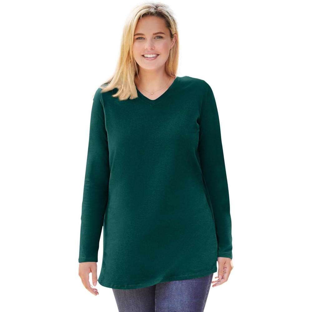 imageWoman Within Plus Size Perfect LongSleeve VNeck TunicEmerald Green