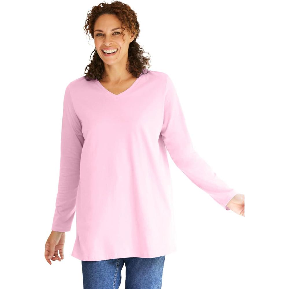 imageWoman Within Plus Size Perfect LongSleeve VNeck TunicPink