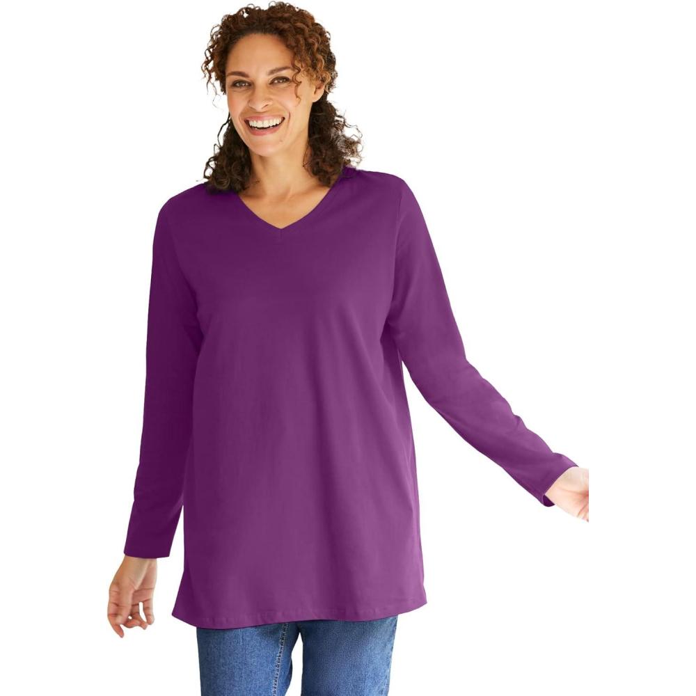 imageWoman Within Plus Size Perfect LongSleeve VNeck TunicPlum Purple