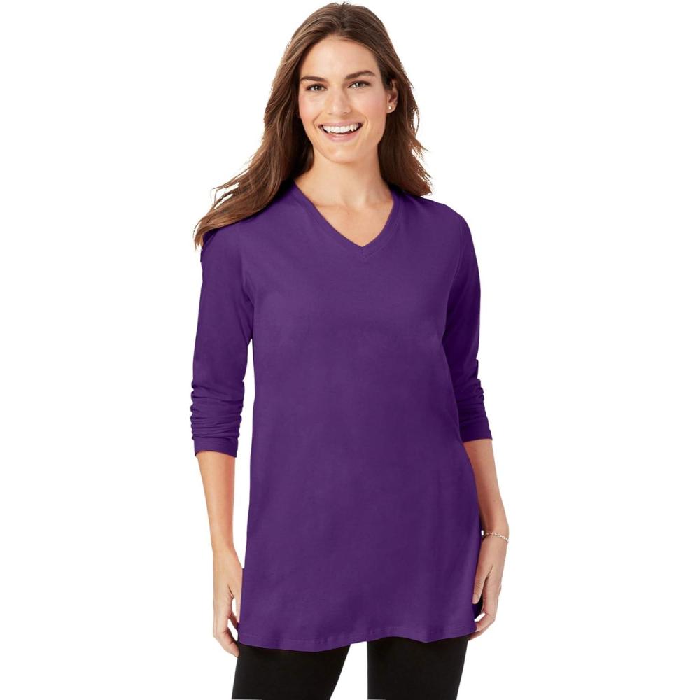 imageWoman Within Plus Size Perfect LongSleeve VNeck TunicRadiant Purple