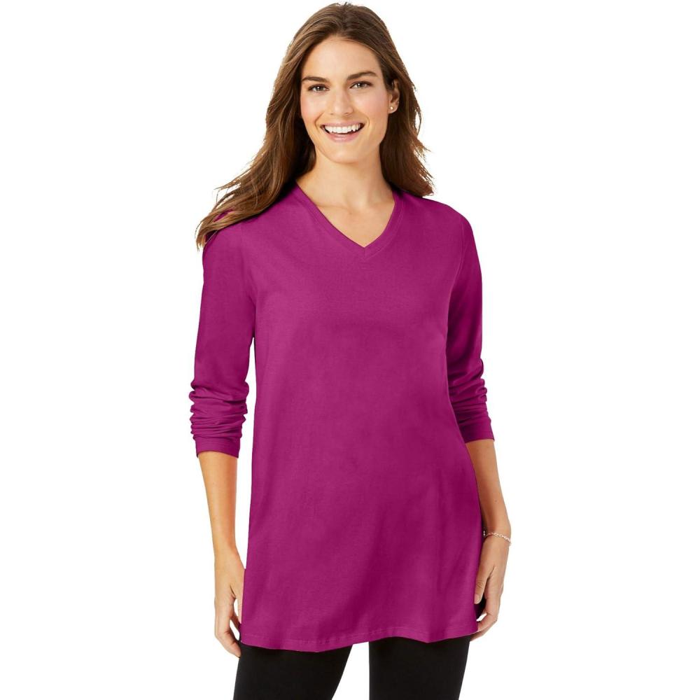imageWoman Within Plus Size Perfect LongSleeve VNeck TunicRaspberry