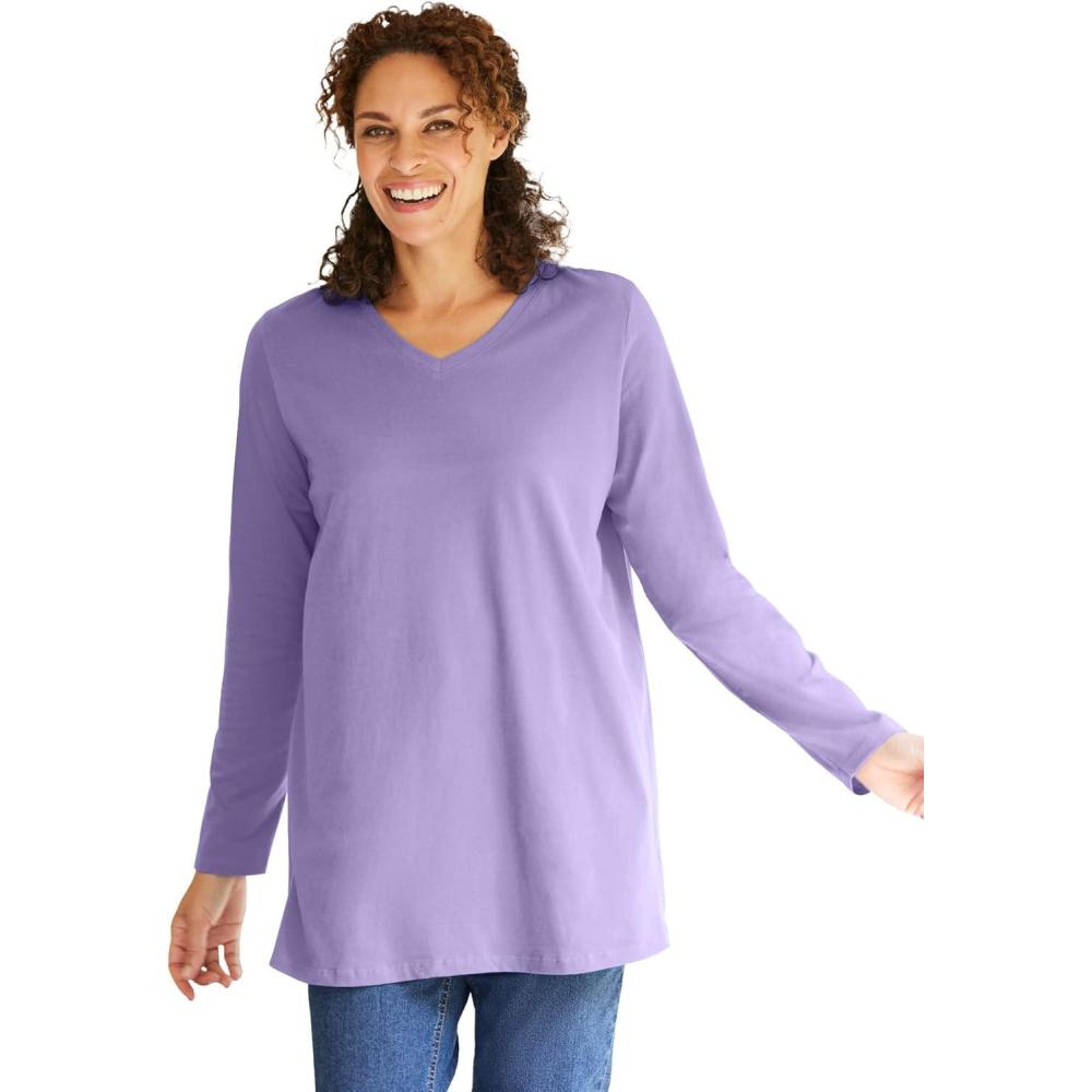 imageWoman Within Plus Size Perfect LongSleeve VNeck TunicSoft Iris