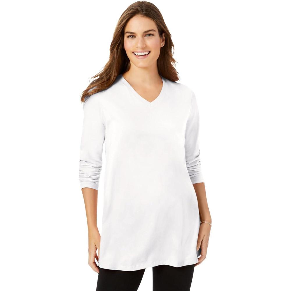 imageWoman Within Plus Size Perfect LongSleeve VNeck TunicWhite