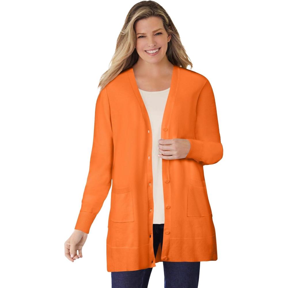 imageWoman Within Plus Size Perfect LongerLength Cotton CardiganOrange Twist