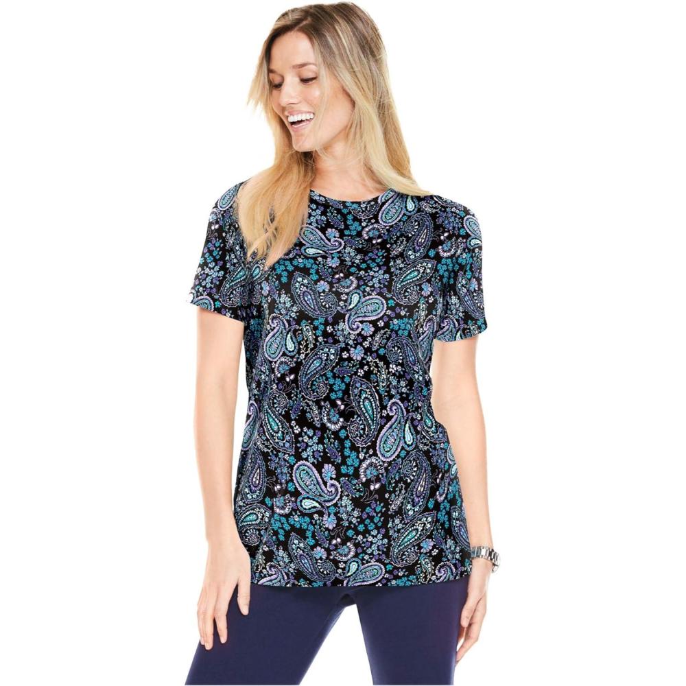 imageWoman Within Plus Size Perfect Printed ShortSleeve Crewneck TeeBlack Paisley