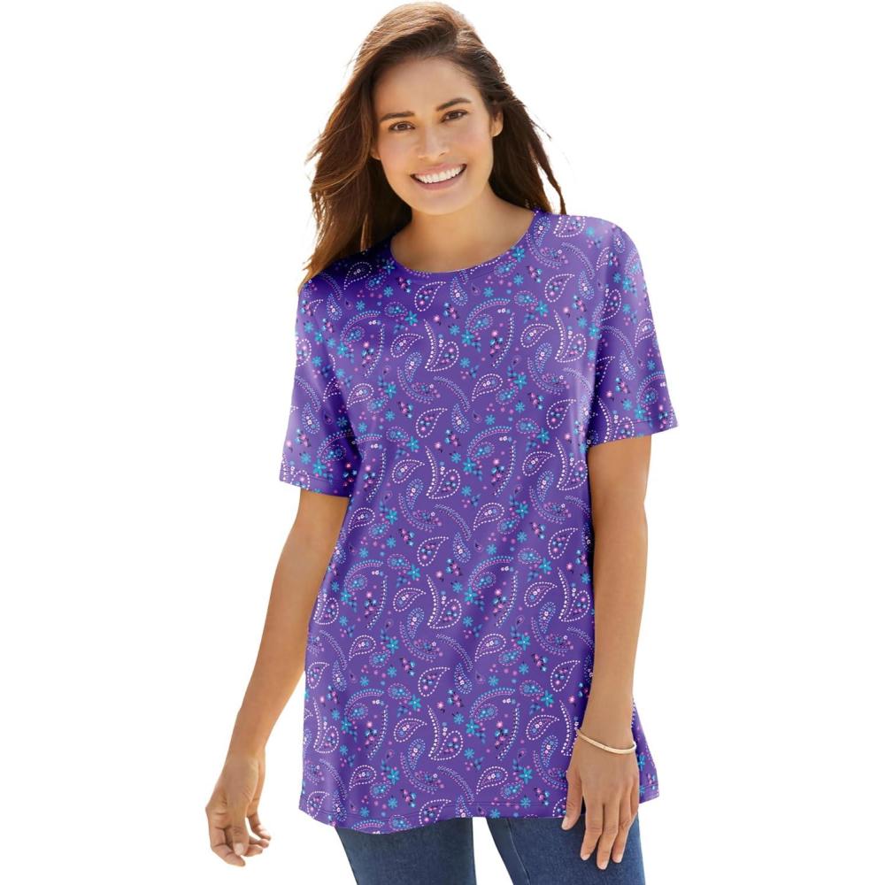 imageWoman Within Plus Size Perfect Printed ShortSleeve Crewneck TeePetal Purple Floral Paisley