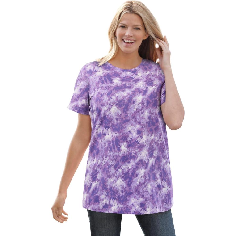 imageWoman Within Plus Size Perfect Printed ShortSleeve Crewneck TeePetal Purple Tie Dye