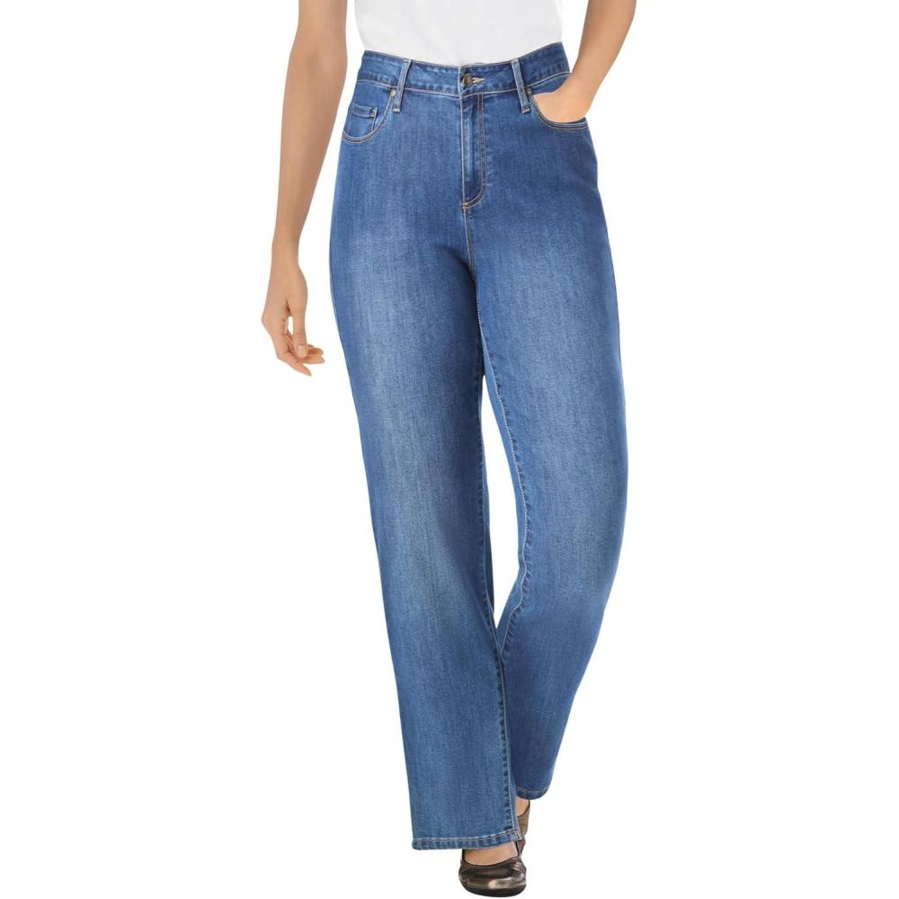 imageWoman Within Plus Size Perfect Relaxed AllCotton Denim FivePocket JeansStonewash Sanded