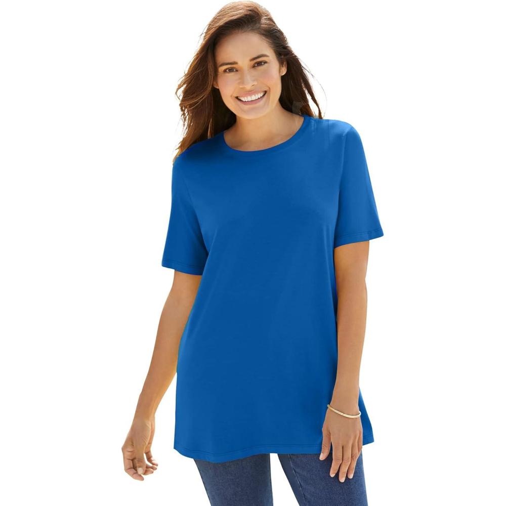 imageWoman Within Plus Size Perfect ShortSleeve Crewneck Tee Petite AvailableBright Cobalt