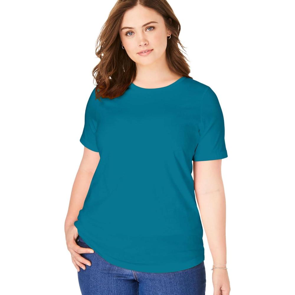 imageWoman Within Plus Size Perfect ShortSleeve Crewneck Tee Petite AvailableDeep Teal