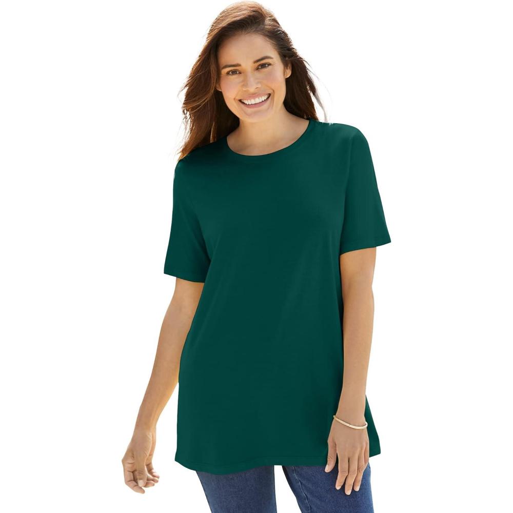 imageWoman Within Plus Size Perfect ShortSleeve Crewneck Tee Petite AvailableEmerald Green