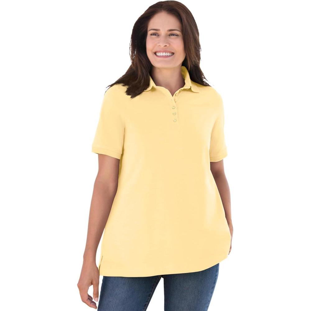 imageWoman Within Plus Size Perfect ShortSleeve Polo ShirtBanana