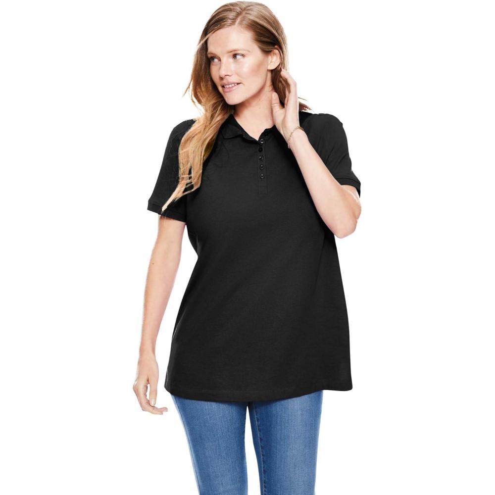 imageWoman Within Plus Size Perfect ShortSleeve Polo ShirtBlack