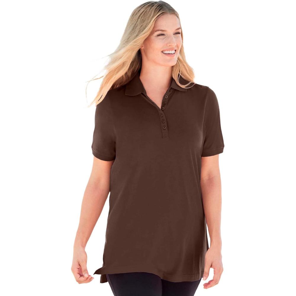 imageWoman Within Plus Size Perfect ShortSleeve Polo ShirtChocolate
