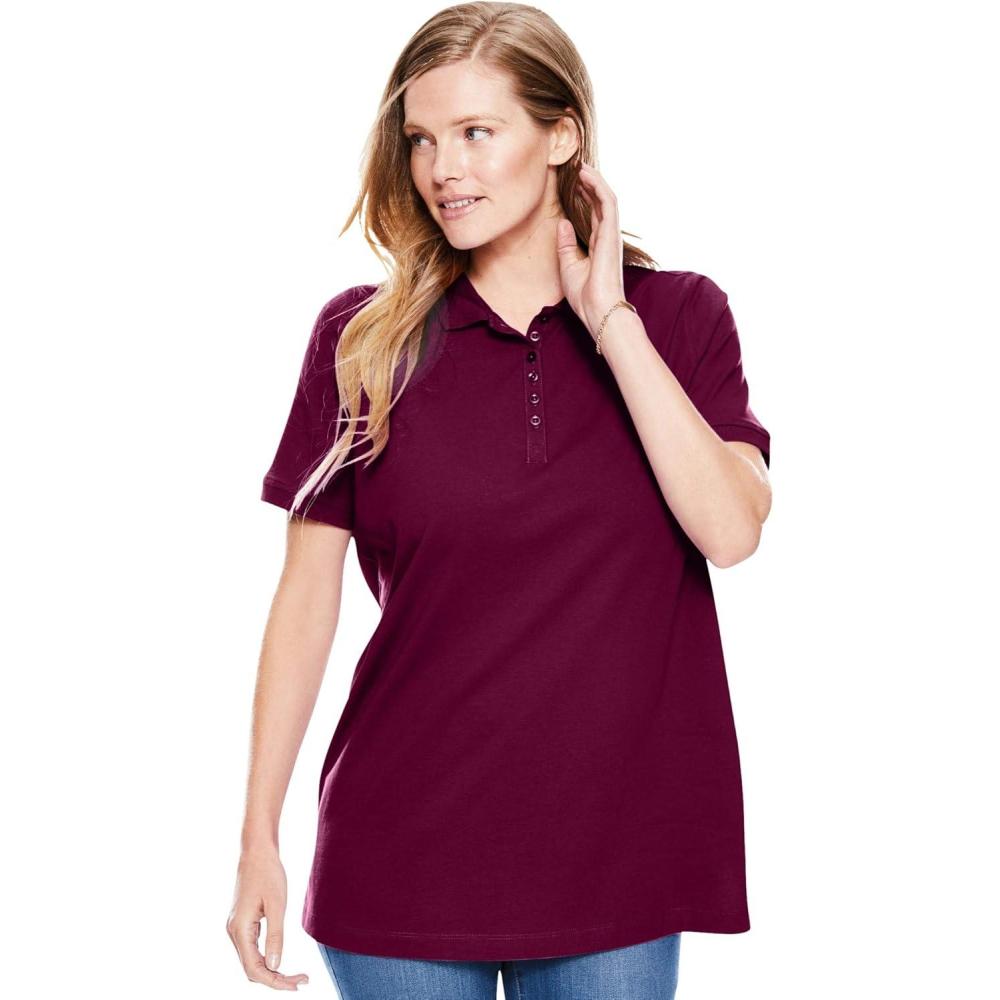 imageWoman Within Plus Size Perfect ShortSleeve Polo ShirtDeep Claret