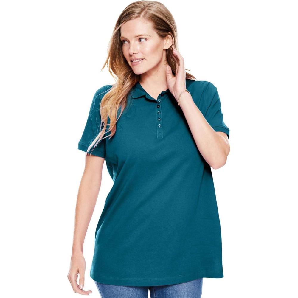 imageWoman Within Plus Size Perfect ShortSleeve Polo ShirtDeep Teal