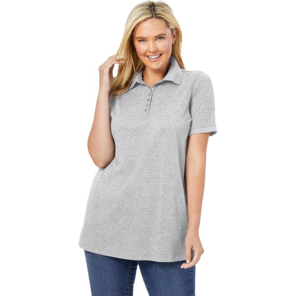 imageWoman Within Plus Size Perfect ShortSleeve Polo ShirtHeather Grey
