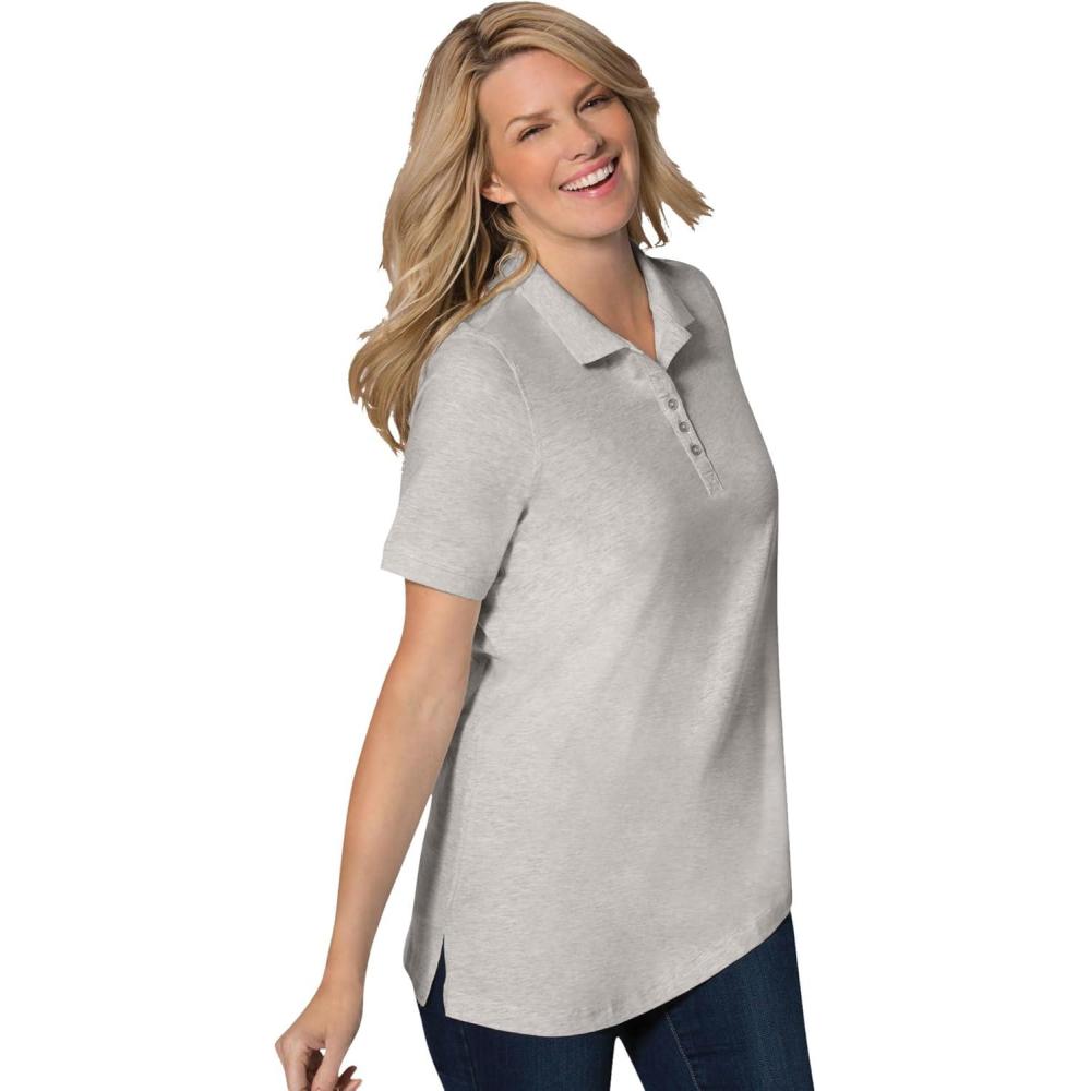 imageWoman Within Plus Size Perfect ShortSleeve Polo ShirtMedium Heather Grey