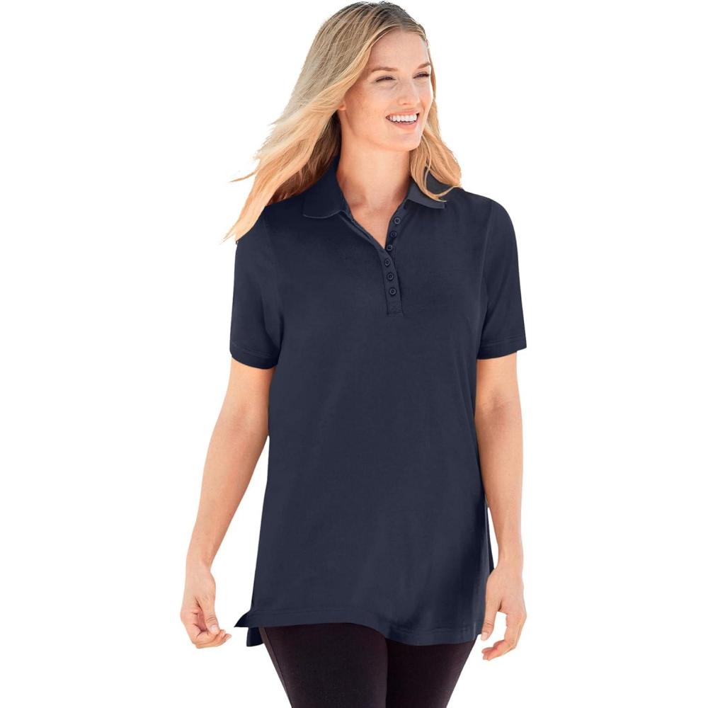 imageWoman Within Plus Size Perfect ShortSleeve Polo ShirtNavy