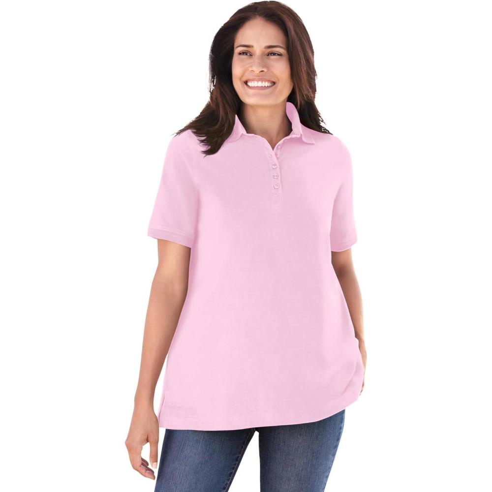 imageWoman Within Plus Size Perfect ShortSleeve Polo ShirtPink