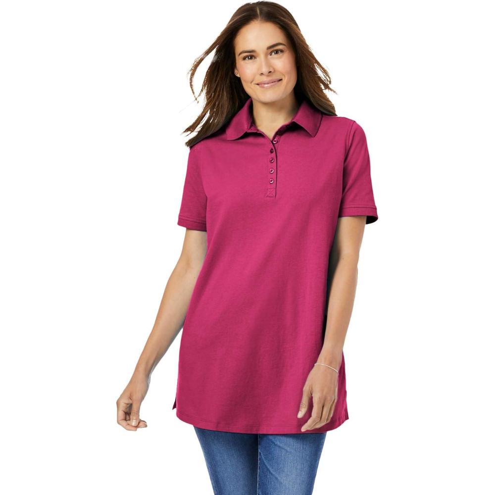 imageWoman Within Plus Size Perfect ShortSleeve Polo ShirtRaspberry Sorbet