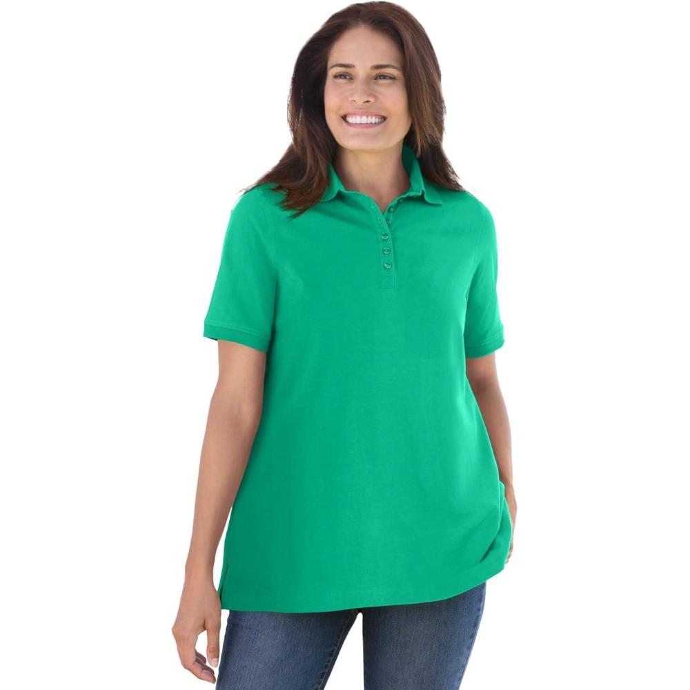 imageWoman Within Plus Size Perfect ShortSleeve Polo ShirtTropical Emerald