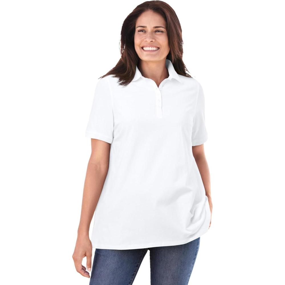imageWoman Within Plus Size Perfect ShortSleeve Polo ShirtWhite