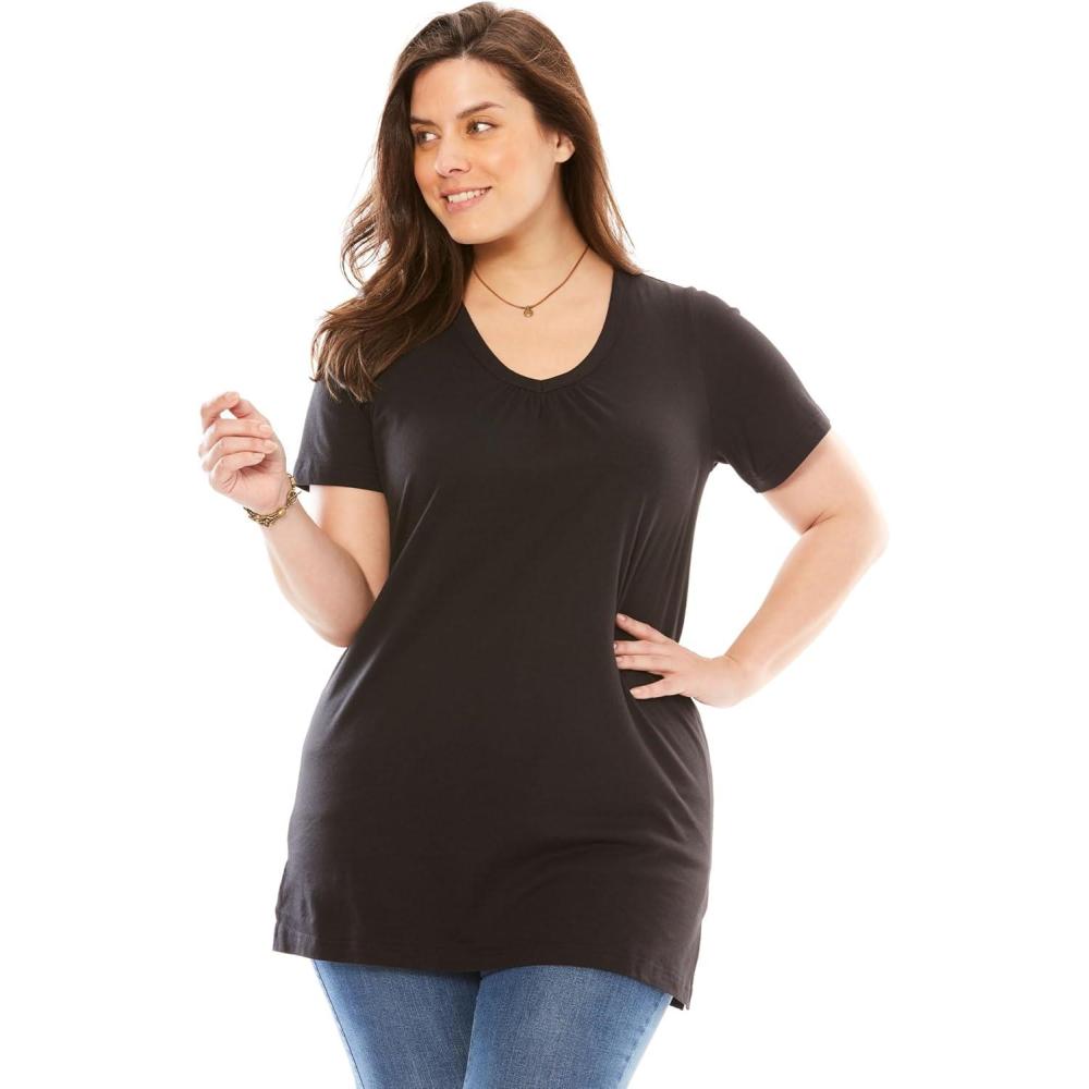 imageWoman Within Plus Size Perfect ShortSleeve Shirred VNeck TunicBlack