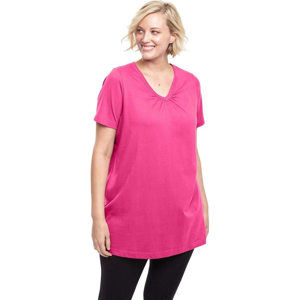 imageWoman Within Plus Size Perfect ShortSleeve Shirred VNeck TunicRaspberry Sorbet