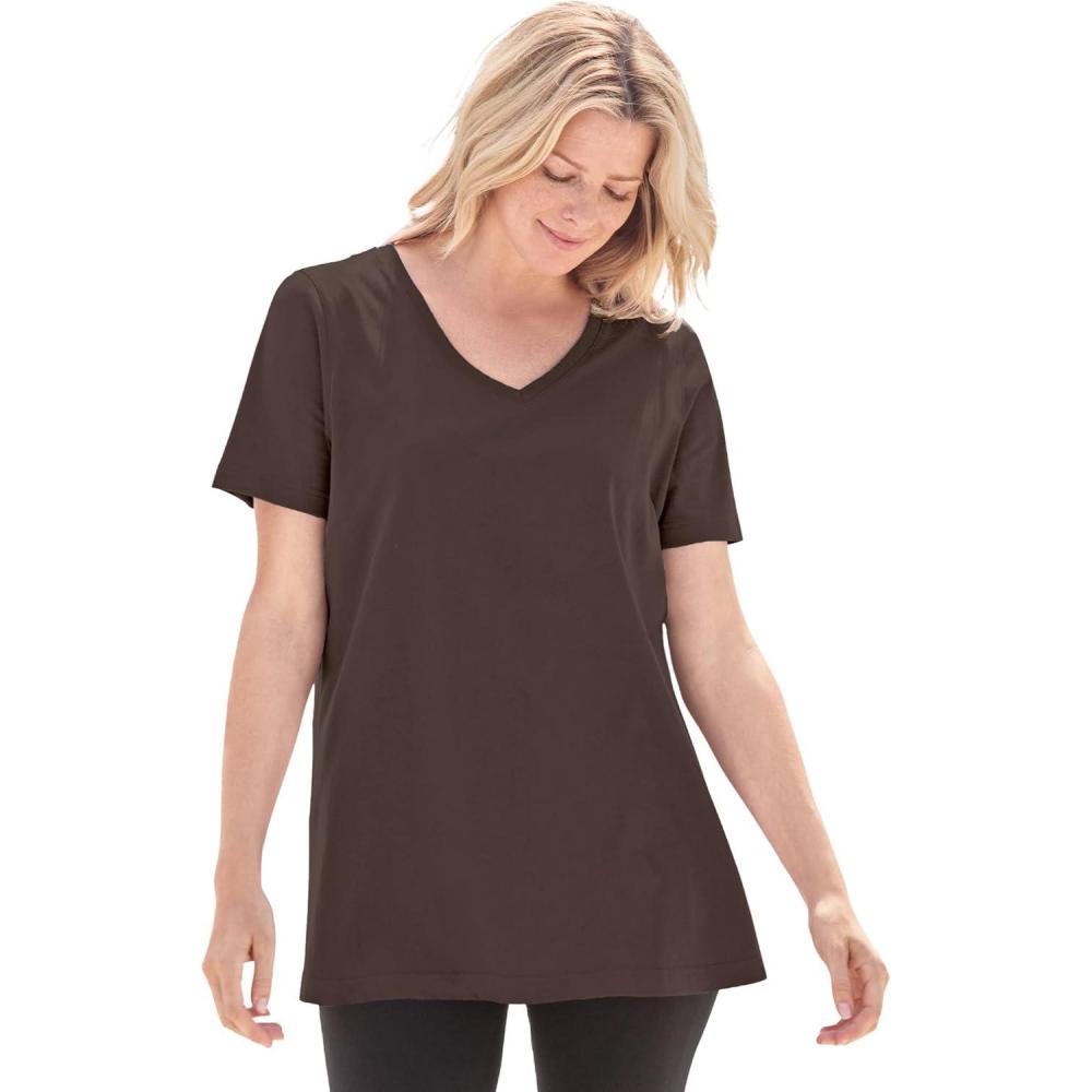 imageWoman Within Plus Size Perfect ShortSleeve VNeck Tee Petite AvailableChocolate