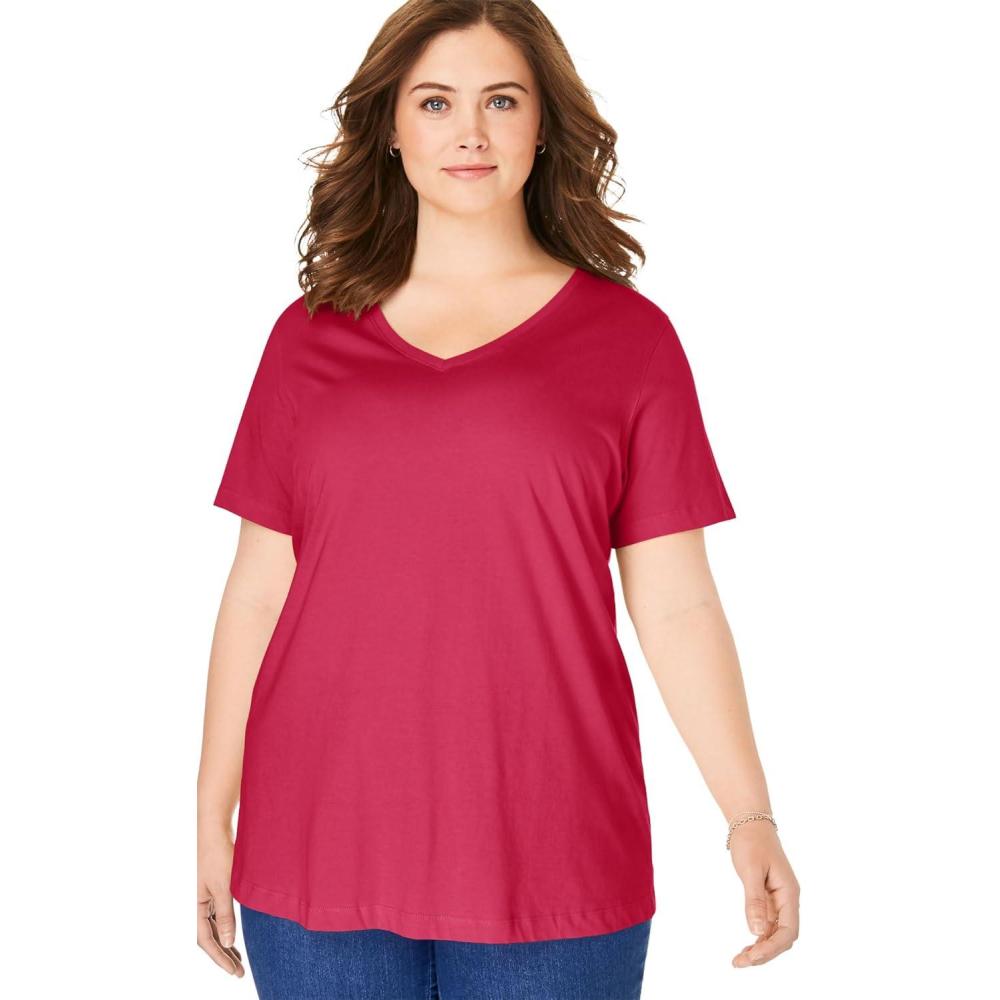 imageWoman Within Plus Size Perfect ShortSleeve VNeck Tee Petite AvailableClassic Red