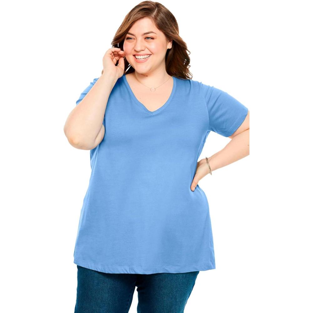 imageWoman Within Plus Size Perfect ShortSleeve VNeck Tee Petite AvailableFrench Blue