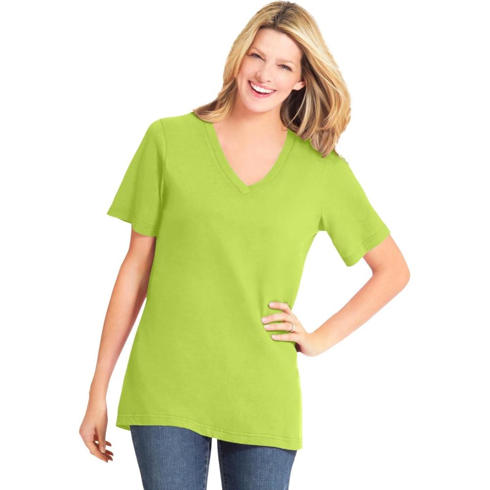 imageWoman Within Plus Size Perfect ShortSleeve VNeck Tee Petite AvailableLime