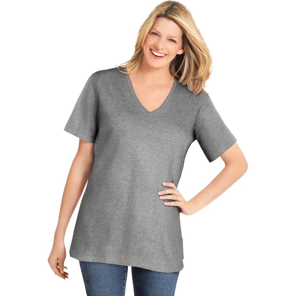 imageWoman Within Plus Size Perfect ShortSleeve VNeck Tee Petite AvailableMedium Heather Grey