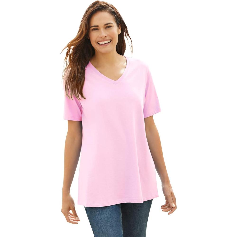 imageWoman Within Plus Size Perfect ShortSleeve VNeck Tee Petite AvailablePink