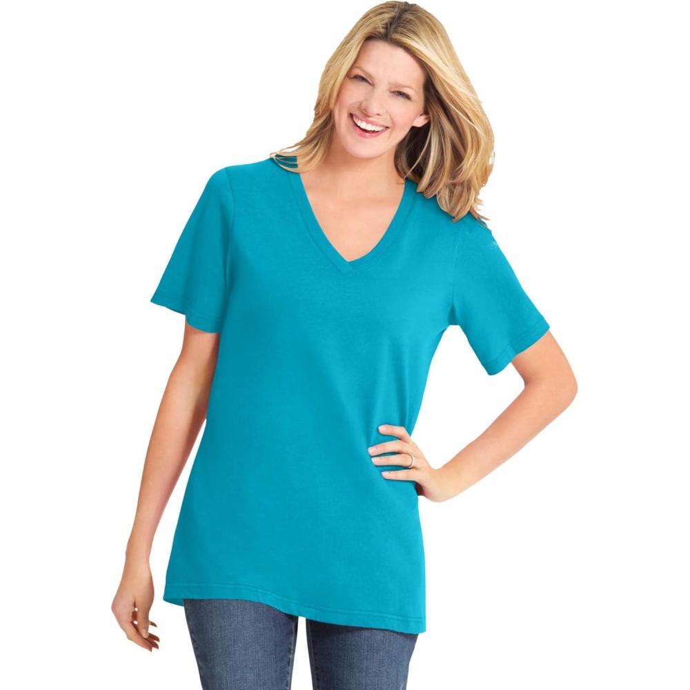 imageWoman Within Plus Size Perfect ShortSleeve VNeck Tee Petite AvailablePretty Turquoise